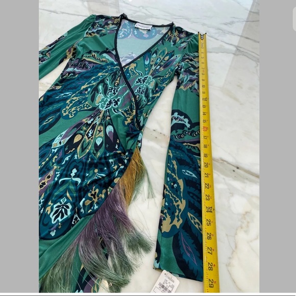 EMILIO PUCCI GREEN PRINTED FRINGE DRESS MODEL 17RG89 IT 46 / US 12 NWTS!